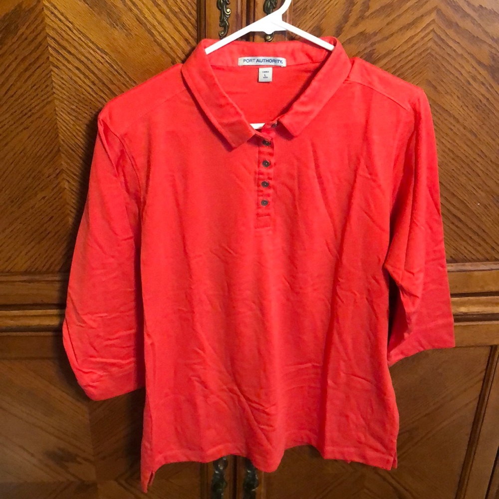 Ladies 3/4 sleeve coral polo